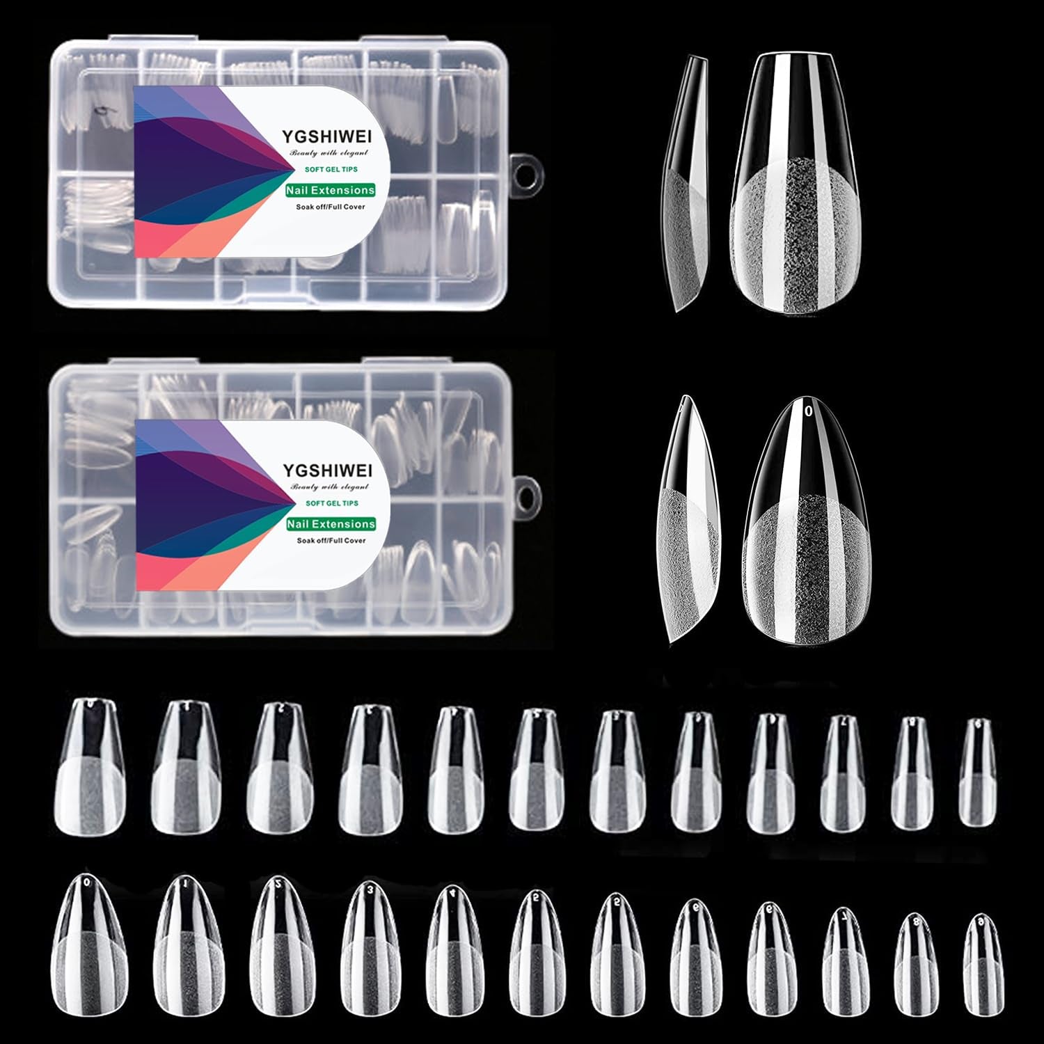Unghii false cu acoperire completă, pachet de 504, 12 mărimi, unghii false cu lipici de unghii, unghii artificiale acrilice cu cutie de depozitare pentru saloane de unghii și artă unghii DIY acasă (pătrat)