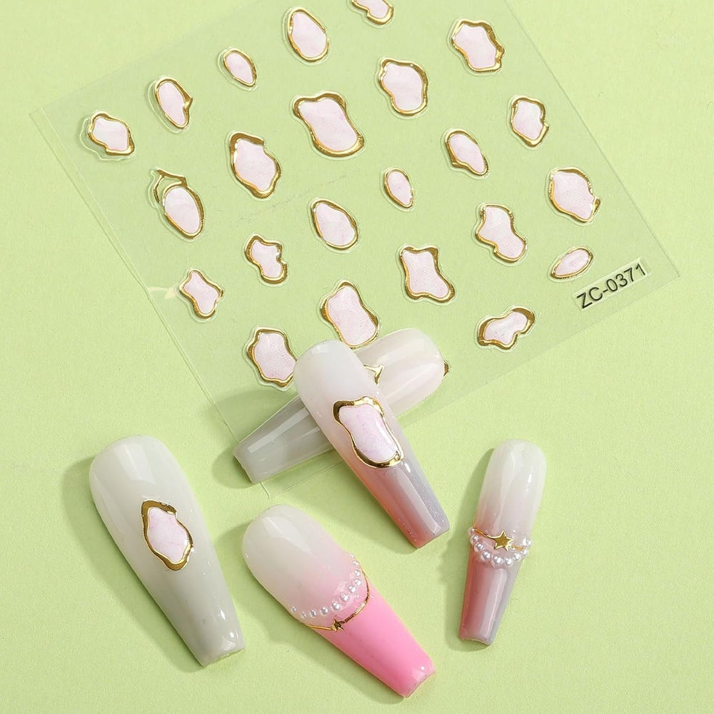 JMEOWIO 6 Blatt 3D Nagelsticker Goldene Unregelmäßige Geometrische Nail Art Sticker Selbstklebend Nagelaufkleber 5D Stereoskopisch Dekoration Nageldesign Zubehör