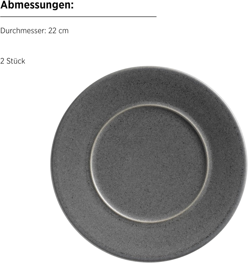 MÄSER Série Unico, service de table pour 2 personnes, intemporel et élégant, service de table en céramique 8 pièces, grès, anthracite
