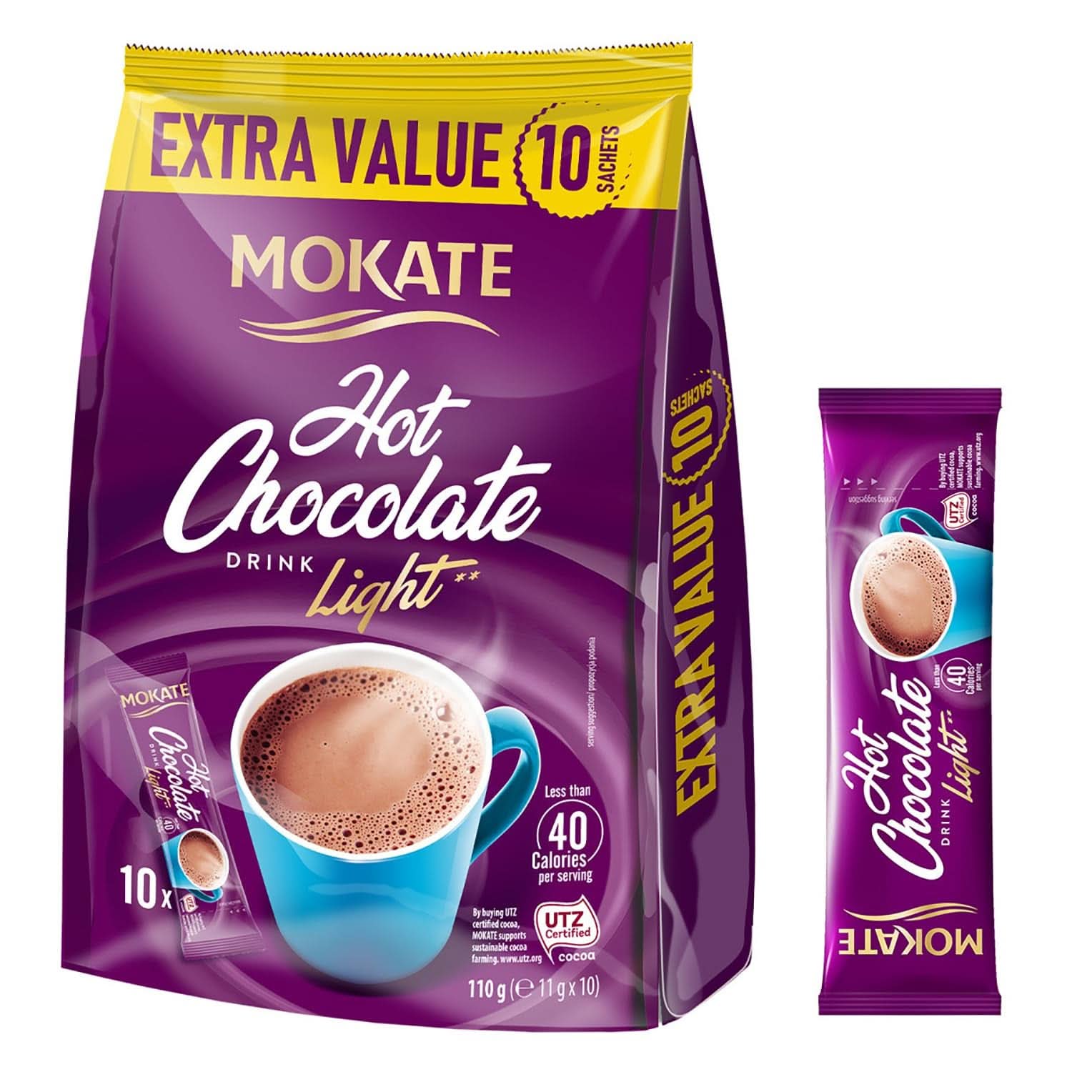 MOKATE® Chocolat chaud noir - 1 paquet 180 grammes - 10 sachets Cacao et Chocolat Chaud Naty Shop Light - 10 sachets