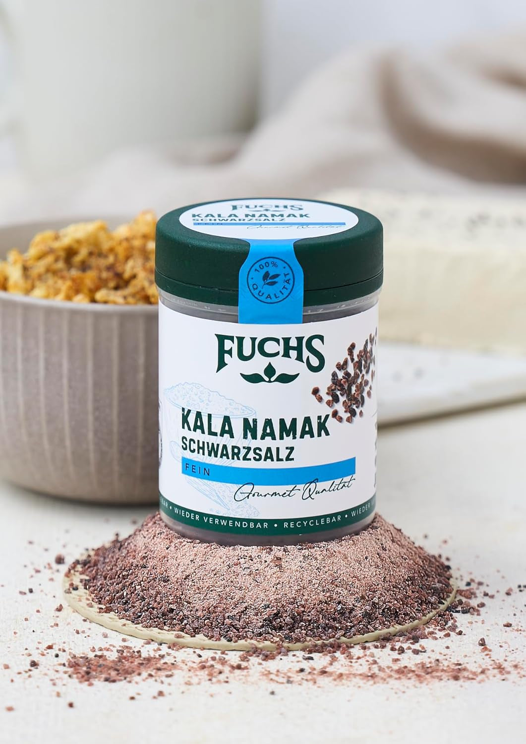 Fuchs Gewürze - Kala Namak - Schwarzsalz - Gewürzsalz für veganes Rührei - ingrédients naturels - 100 g en dose variable, recyclable