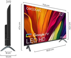 Televizor inteligent LED Cecotec 32" seria A4 ALH40032. Rezoluție HD, sistem de operare Google TV, Chromecast, asistent Google Voice, sistem audio Dolby și 16 GB ROM.