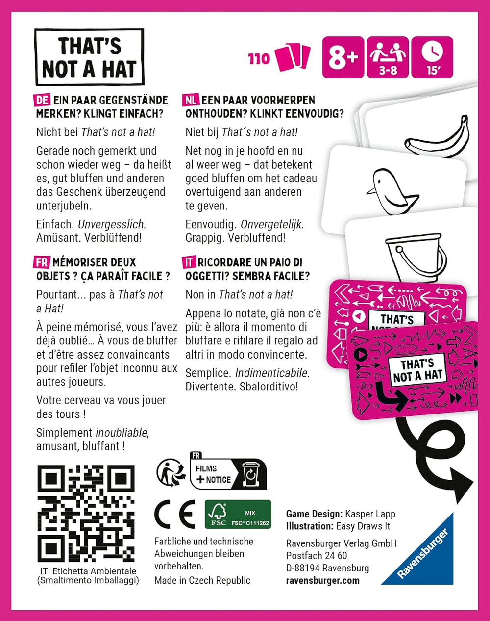 Ravensburger - 20954 That's Not a Hat - Jeu de fête, jeu de cartes pour 3 à 8 joueurs, divertissement amusant pour 8 ans et plus - Cadeaux d'anniversaire
