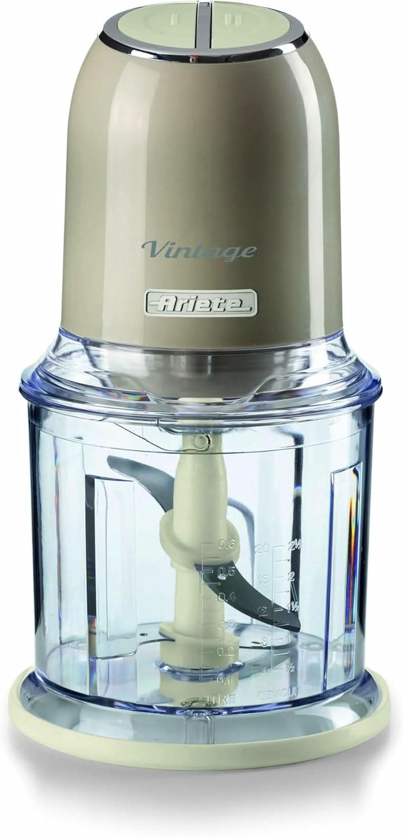 Ariete Vintage 438, Retro Elektrischer Gemüse- Und Ice-Crusher Mit 2 Geschwindigkeitsstufen, 4 Edelstahlklingen, Rutschfesten Standüßen, 600 Ml Fassungsvermögen, 400W, Beige Mother and Child Naty Shop Beige