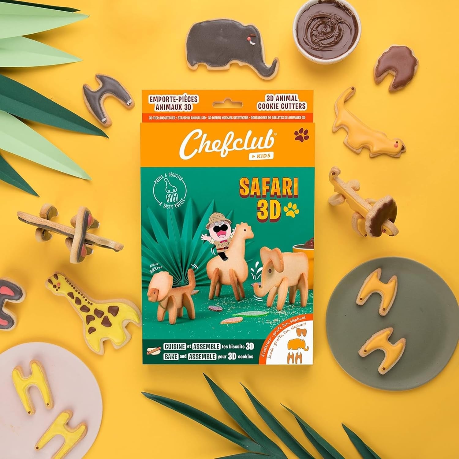 Chefclub Kids - Formes de biscuits Safari 3D - Créez des biscuits originaux avec vos enfants - Lion, Éléphant, Girafe