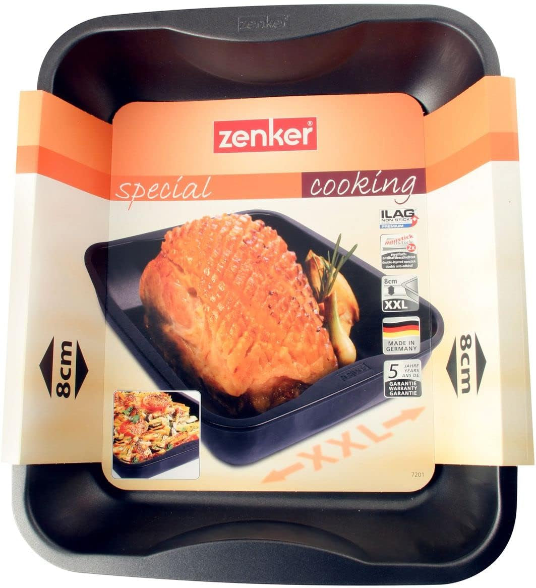 Zenker Xxl-Brat- Und Auslaufform (40 X 8 X 34 Cm) CUISSON SPÉCIALE, Rechteckige Ofenform Mit Antihaftbeschichtung, Backblech Für Krosse Braten & Saftige Aufläufe (Farbe: Schwarz), Menge: 1 Stück Moules et plateaux pour la cuisson Naty Shop