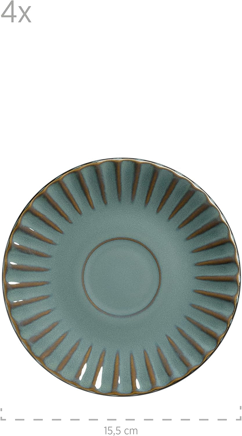 MÄSER 931966 Série Confino Service de table pour 4 personnes, look vintage moderne, service de petit-déjeuner en céramique, 12 pièces, couleur essence avec accents noirs, grès