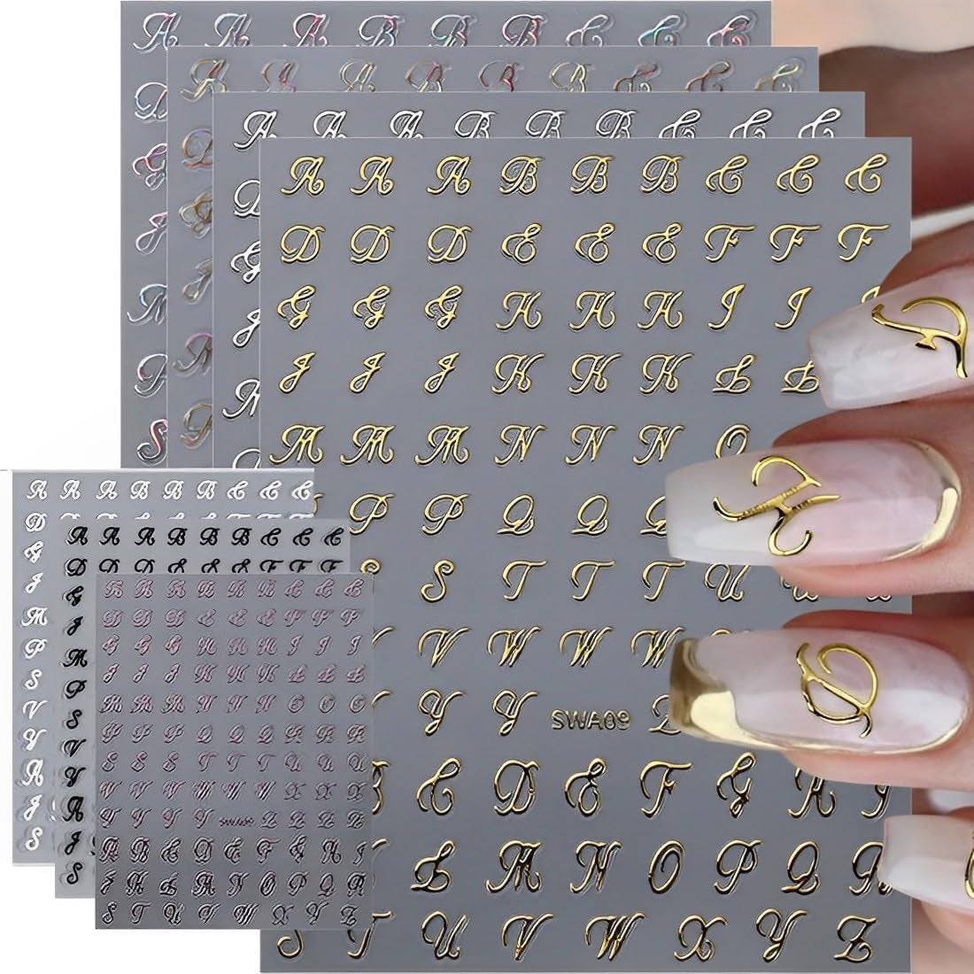 7 lettres alphabets 3D Nagelsticker Nagelfolie Selbstklebend Buchstaben Aufkleber Nägel Zubehör Nagelaufkleber Klebebuchstaben Aufkleber Selbst Gestalten Letter Letters Nail Art Stickers