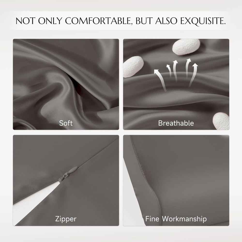 Față de pernă THXSILK din mătase de dud 19 Momme pentru pernă contur din spumă cu memorie, pernă cervicală din latex, hipoalergenică, lavabilă (50 x 30 x 10/7 cm, gri închis)