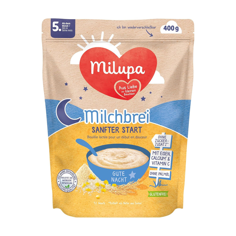 Bouillie de lait Milupa Gentle Start - Céréales pour bébé sans gluten, sans huile de palme - Sans conservateurs ni colorants - Dès 5 mois - 4 x 400 g