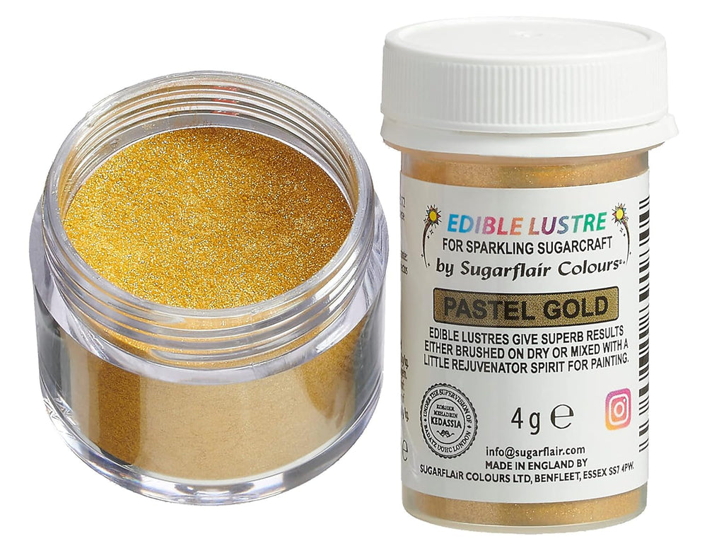 Colorant alimentaire comestible Sugarflair, couleur or pastel - Poudre brillante alimentaire pour gâteaux, muffins, chocolat, pâtisseries, desserts, glaces, boissons, cocktails et plus encore - 4 g