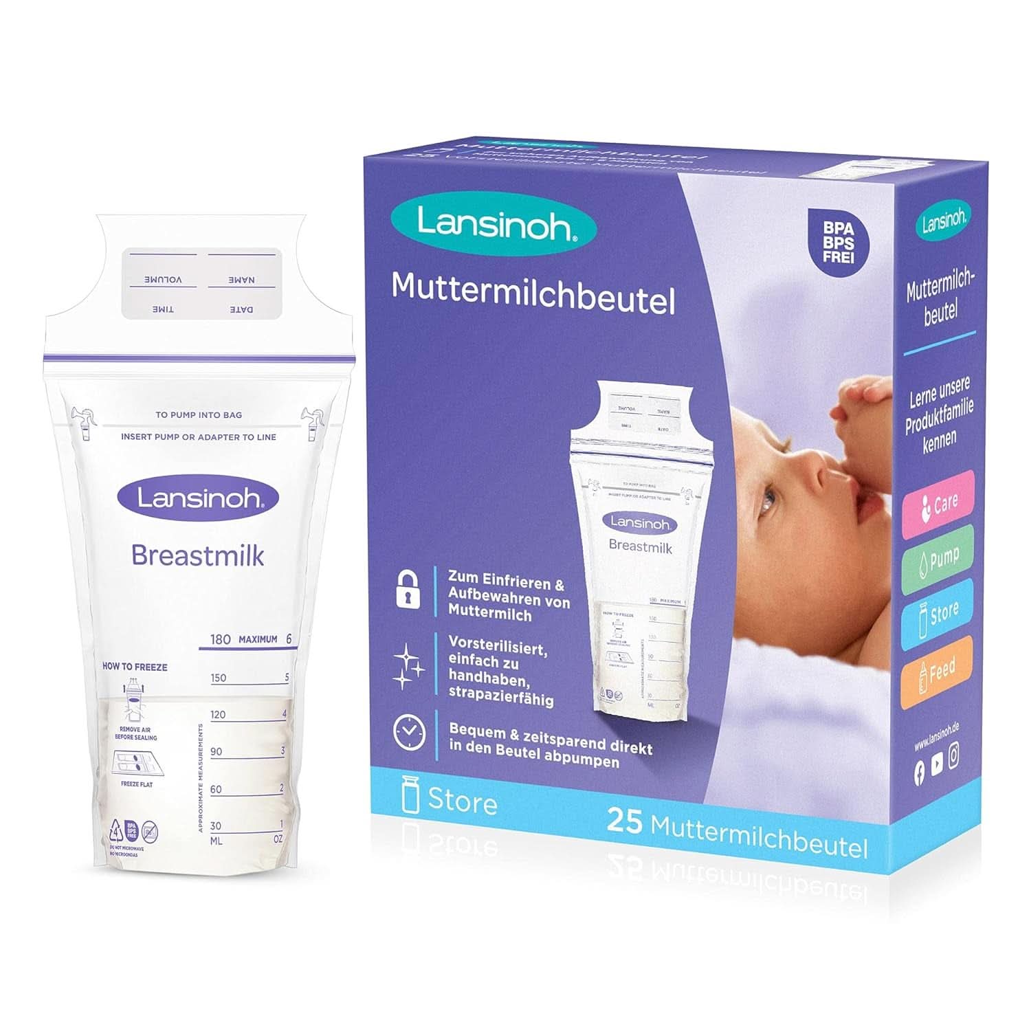 Lansinoh Muttermilchbeutel - 25 Stück - Zum Sicheren Aufbewahren Und Einfrieren Von Muttermilch - Hygienisch & Platzsparend Accessoires Alimentation et allaitement Bebe Naty Shop