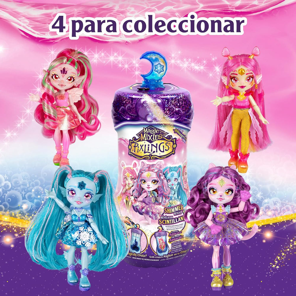 Pixlings Magic Dolls, 4 poupées assorties - 2 neuves - Poupée mode 15 cm - Potions magiques - Jouet de potion secrète (MG101000)