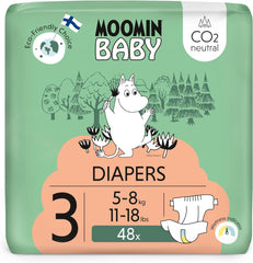 Couches Moomin Baby Eco, taille 3, 5-8 kg, 48 pièces, couches souples de qualité supérieure | Doux et agréable pour la peau, respirant, absorbant, sans produits chimiques inutiles |