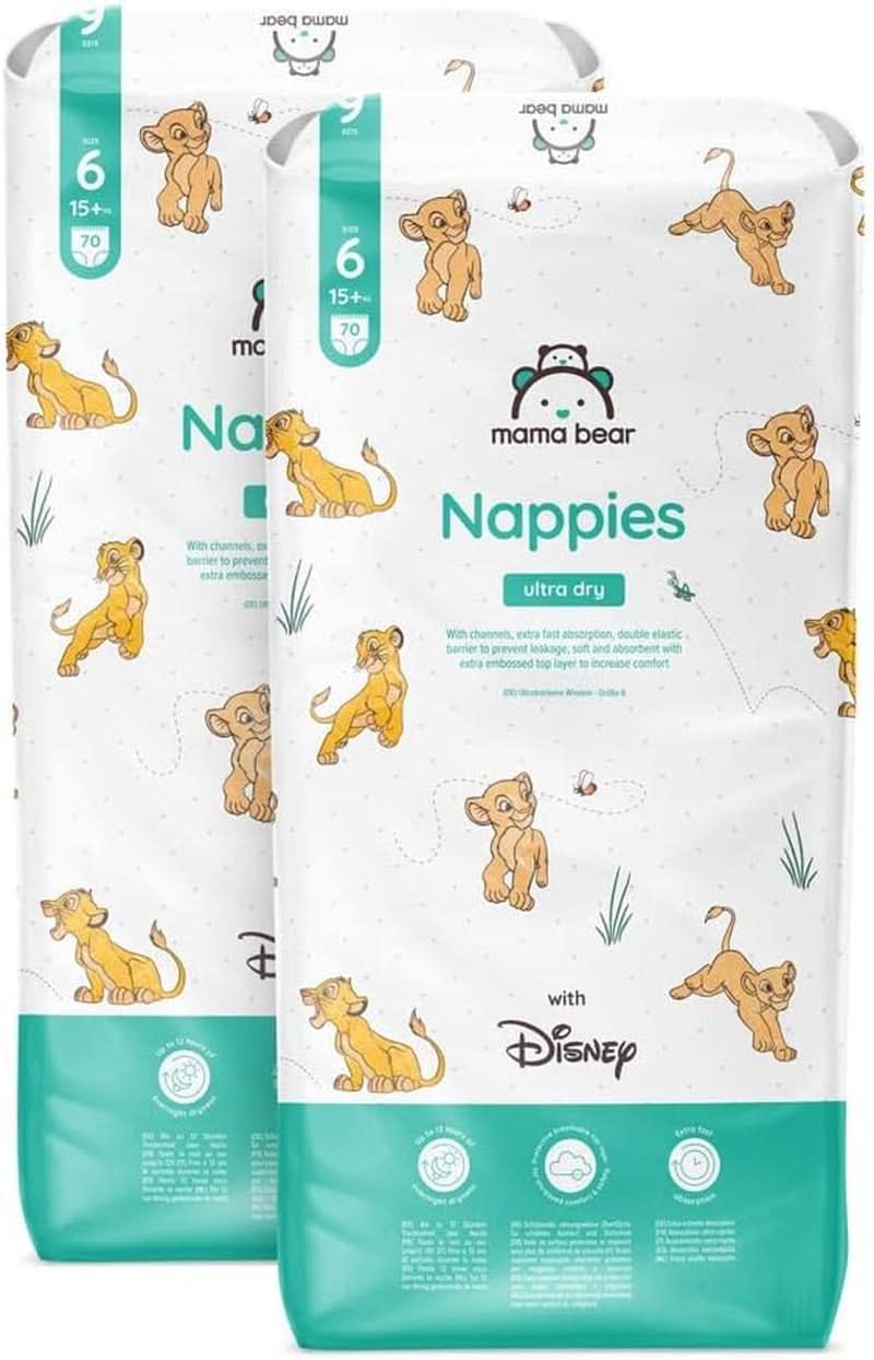 Scutece Mama Bear Disney Ultra Dry mărimea 4 (8-14 kg), alb, 84 bucăți (1 pachet) Naty Shop Mărimea 6 (15+ kg) Pachet lunar