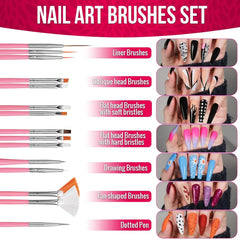 FANDAMEI Nail Art Brush Set, 15 pièces de pinceaux pour pinceaux à ongles en gel, 5 pièces de stylos à points, 10 rouleaux de pinceaux à bandes, des pinceaux à strass, des paillettes ultra fines pour vernis à ongles