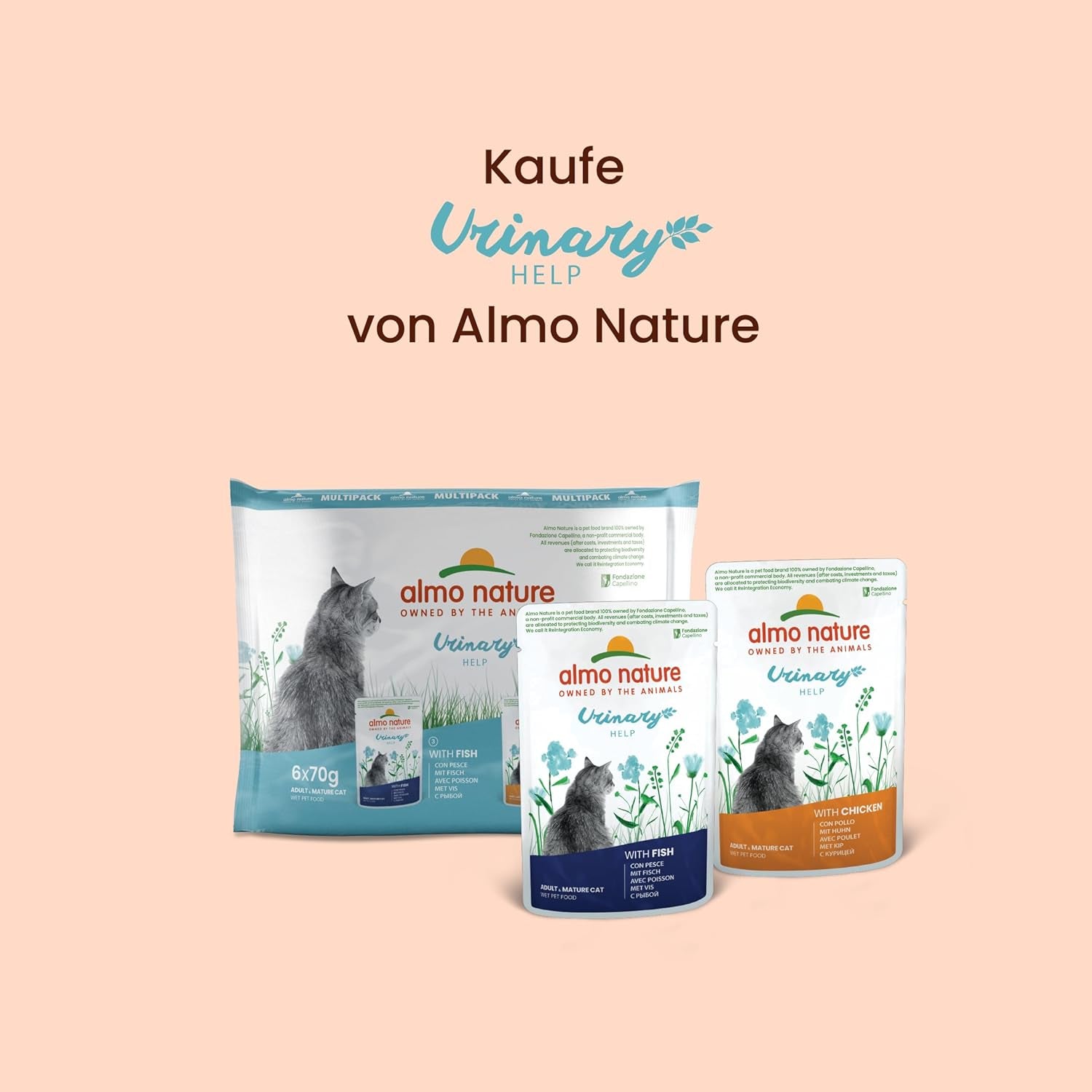 Almo Nature Functional Urinary Help - Nassfutter für ausgewachsene Katzen mit Fisch - Unterstützung für die Gesundheit der Harnwege - 30 Sachets à 70g