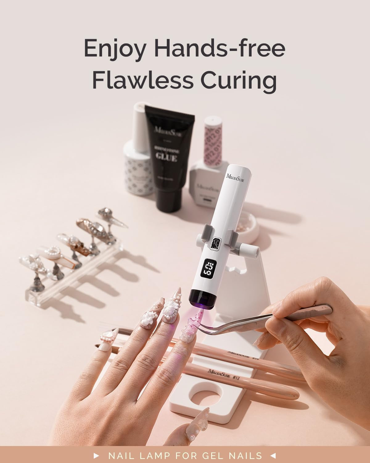 Melodysusie Lampe UV portable avec support pour ongles en gel, mini lampe UV LED rechargeable avec écran LCD, petite lampe UV portable avec 2 minuteries, sèche-ongles pour tous les types de vernis gel UV (blanc)