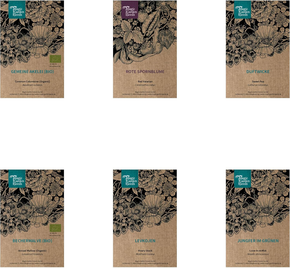 Magic Garden Seeds - Ensemble de graines de semence pour plantes vertes avec 6 prächtigen alten Blumensorten für den Bauerngarten - Blumensamen alte Sorten - Blumen Samen - Garden Geschenk