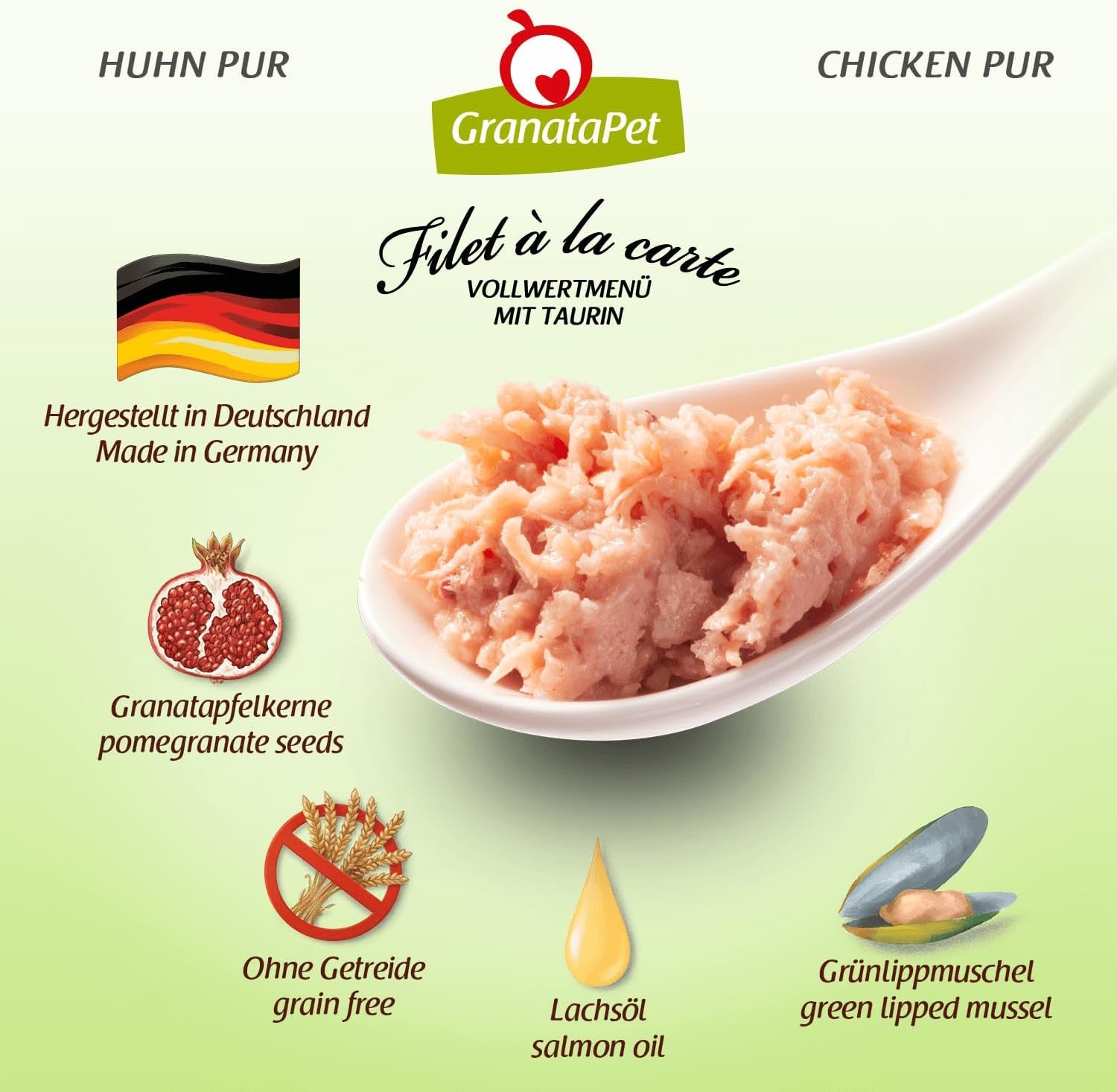 GranataPet Filet à la carte Chicken PURE, hrană umedă pentru pisici, bucăți de file fără cereale, hrană pentru pisici fără zahăr adăugat, conținut ridicat de carne, 6 x 85 g