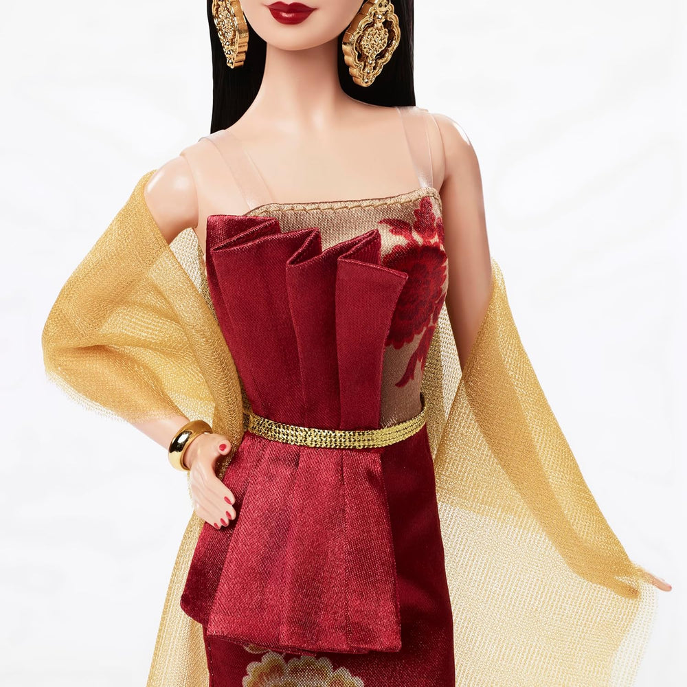 Poupée Barbie Signature du Nouvel An lunaire en robe rouge avec pivoines dorées, jouet de collection JJX83