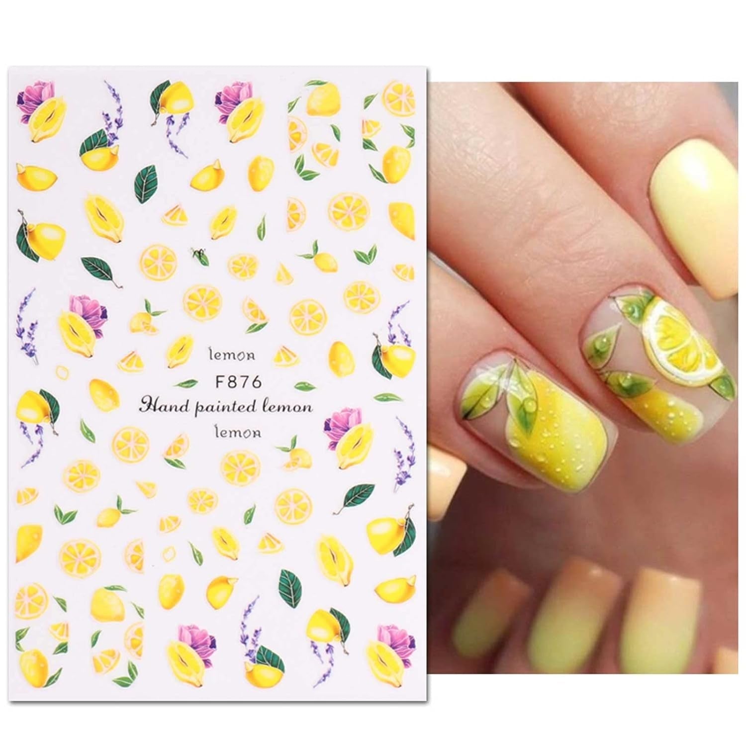 JMEOWIO Nagelsticker Sommer Frucht 9 Blatt Nail Art Sticker Selbstklebend Nagelaufkleber Zitronen Dekoration Nageldesign Zubehör