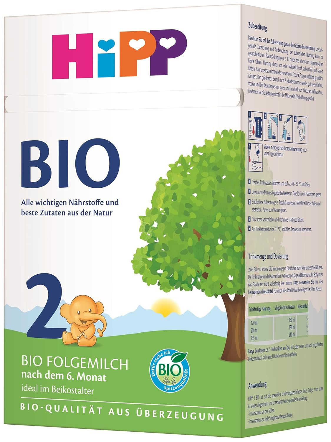 HiPP 2 Lait de suite Bio (4 x 600g), dès 6 mois, avec Oméga-3 (DHA, ALA), calcium et amidon bio facile à préparer, de la meilleure qualité bio