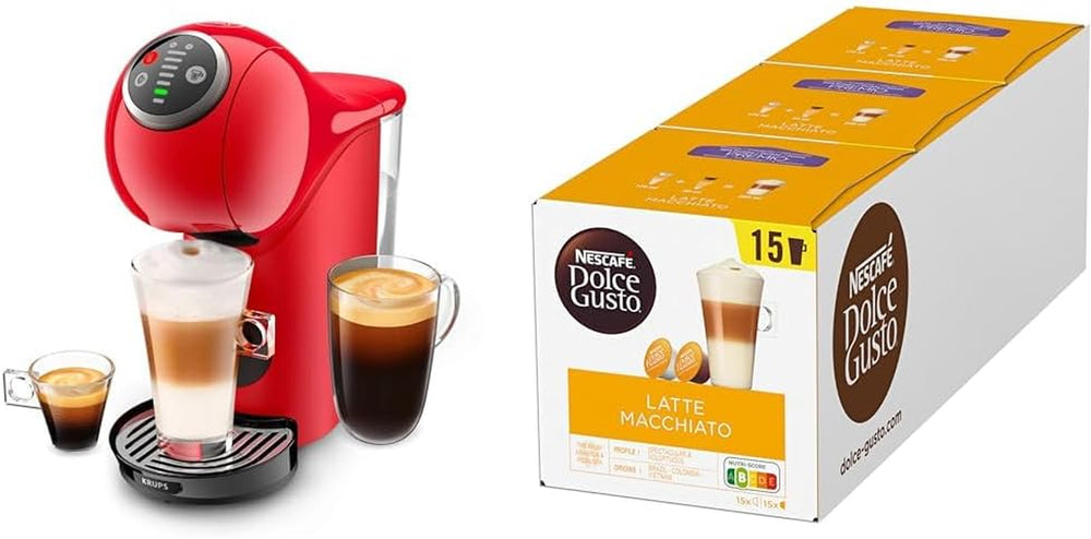 Machine à capsules NESCAFÉ DOLCE GUSTO Krups KP3405 Genio S Plus | Espresso Boost, pression de pompe de 15 bars | Réservoir d'eau de 0,8 L | 1500 watts | Couleur Rouge avec Latte Macchiato