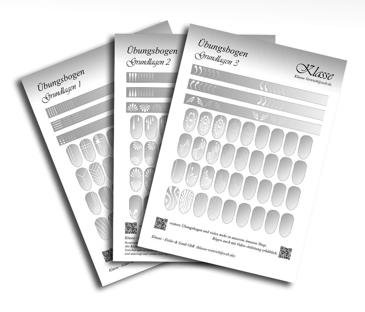Übungsbögen Nageldesign Nailart (Grundlagen) 3Er Set Übungsbogen Starterset Übung Schulung Tipps Nagelset Nagelart Zubehor Zubehör Nail Art Zum Lernen Ohne Sticker Stickers Folie Brush Stamper ÜB001