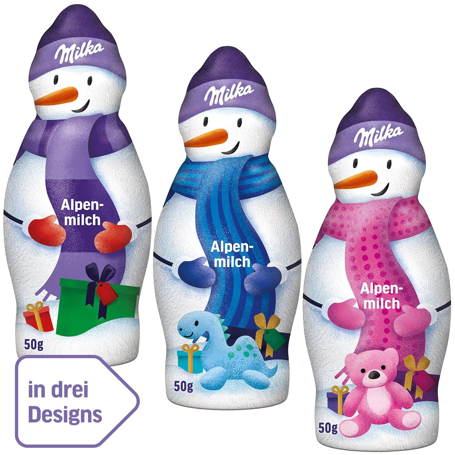 Milka Snowman Alpine Milk - Grand pack de bonhommes de neige en chocolat en 3 modèles - 24 x 50g