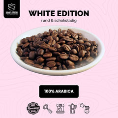 KING'S COFFEE - WHITE EDITION - mélange léger 100 % Arabica d'Éthiopie, du Mexique, du Pérou et de Tanzanie - torréfaction en petits lots en Italie - grains d'espresso entiers pour machines à porte-filtre - 1 kg