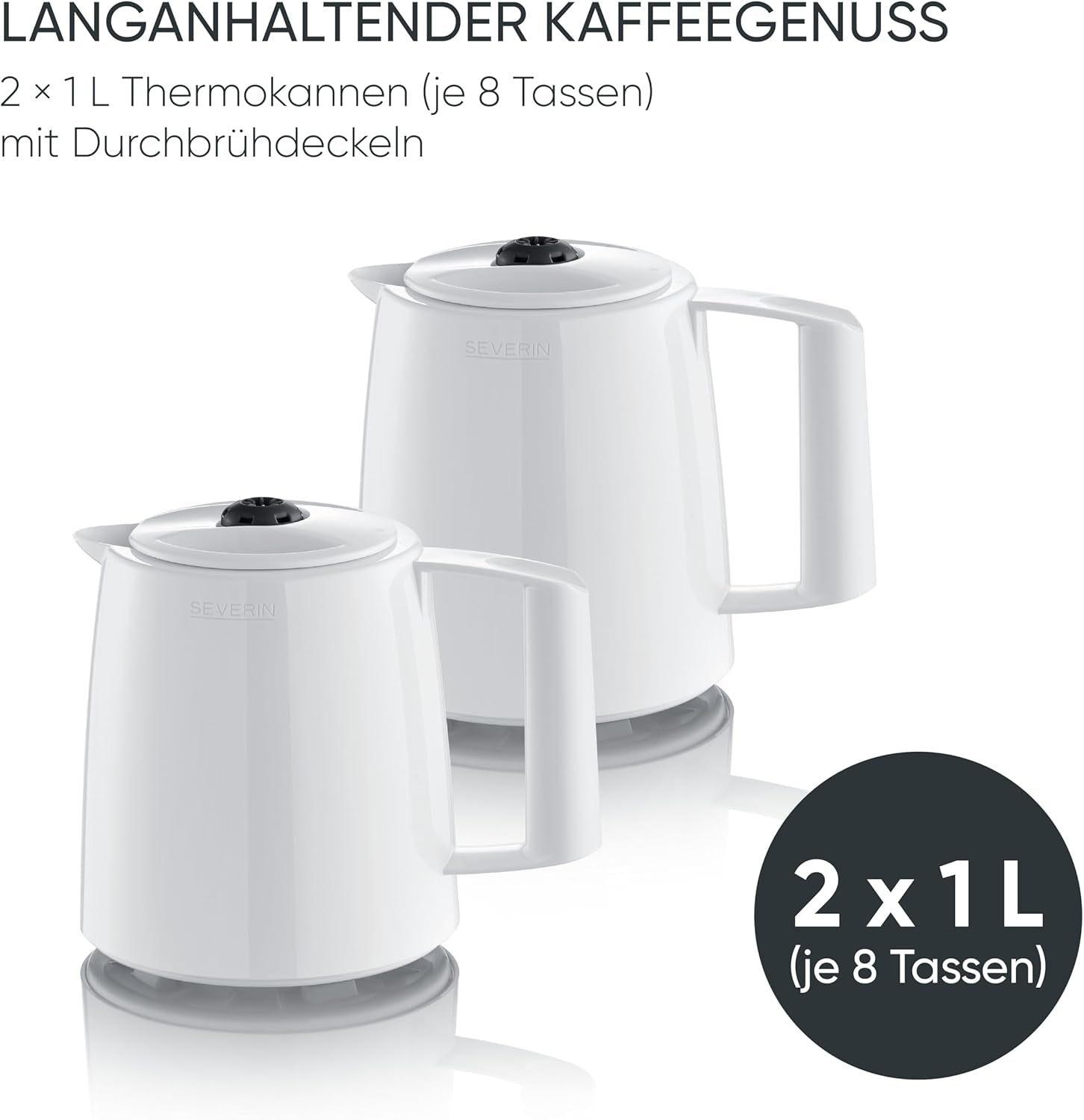 Machine à expresso Severin avec filtre et 2 carafes thermiques, machine à expresso avec couvercle, versement sans goutte, maintien longue température, arrêt automatique, 1000 W, env. 1 litre, blanc, KA 9309
