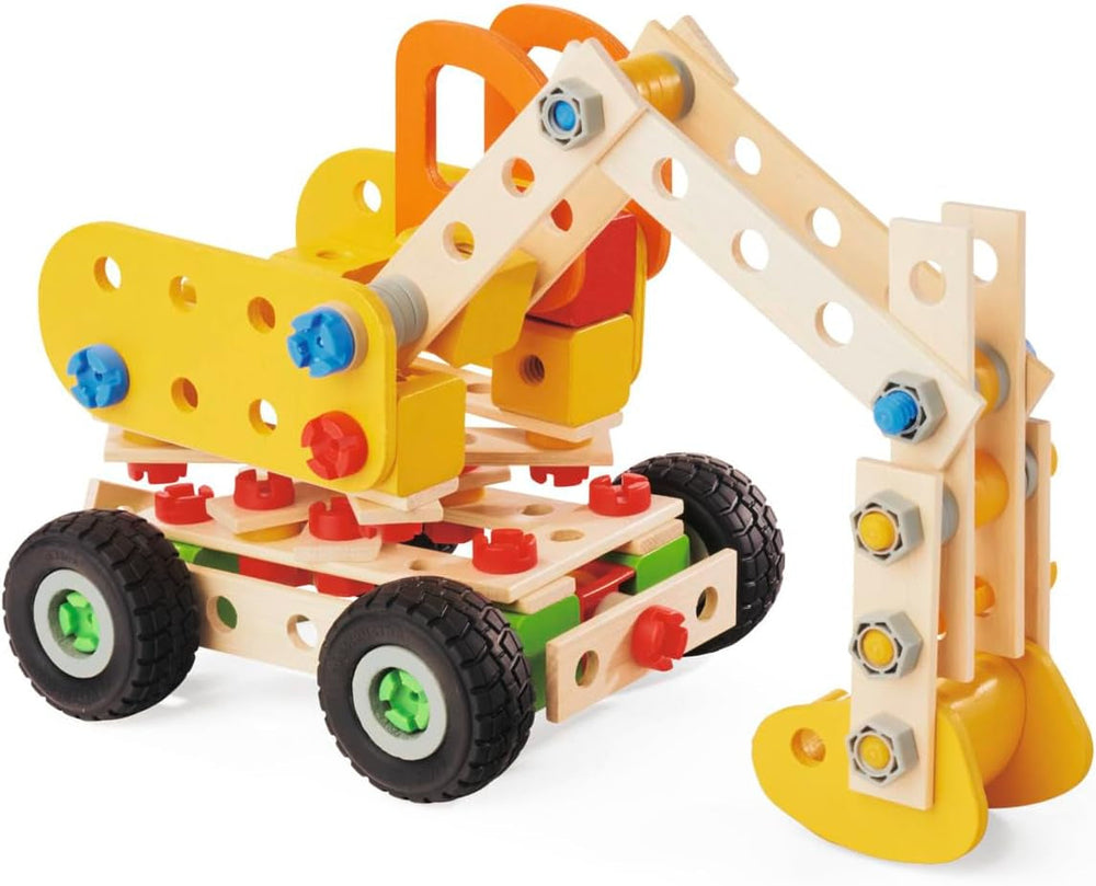 Eichhorn - Constructor Bagger, 5 Verschiedene Modelvarianten baubar, Konstruktionsspielzeug mit 180 Teilen, vielseitiges Holzspielzeug, aus 100% FSC zertifiziertem Buchenholz, ab 6 Jahren