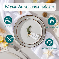 Vancasso LOIRE Service de table en grès pour 6 personnes, service de table 18 pièces pour 6 personnes, gris moderne, comprenant un bol, une assiette à dessert et une assiette plate, passe au micro-ondes et au lave-vaisselle