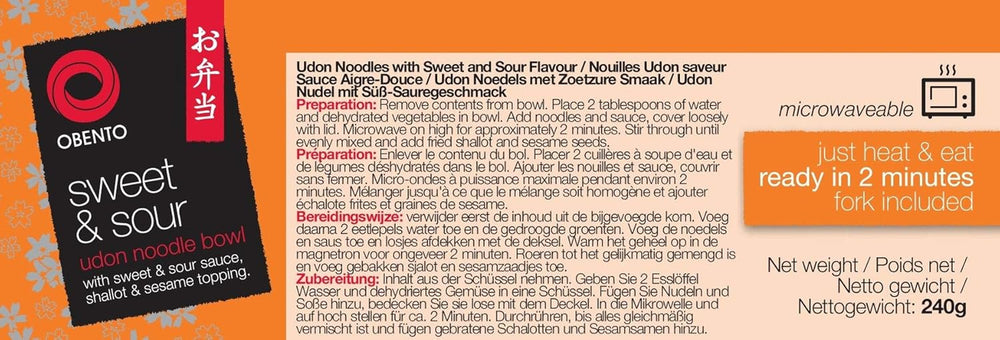 Bol Udon aigre-doux, plat prêt à micro-ondes, 240 g