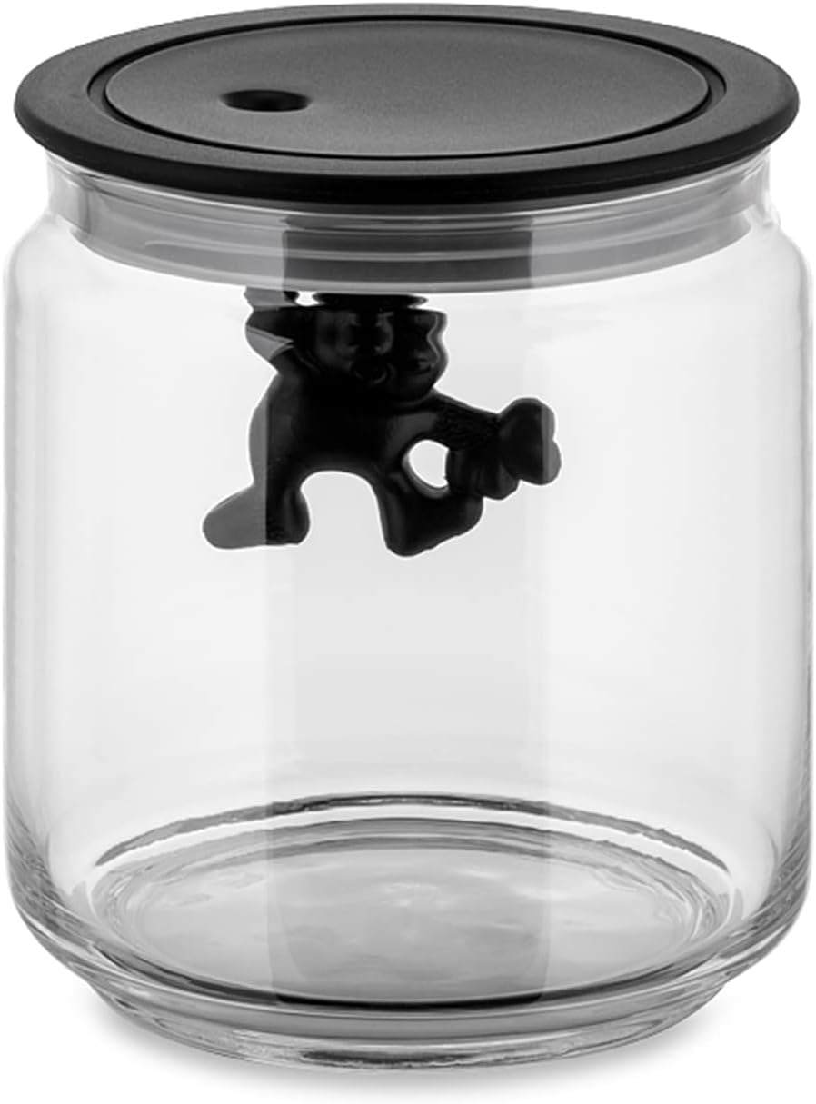 Alessi Bocal de Cuisine en Verre "Gianni" avec Couvercle Scellé, Résine Thermoplastique, Noir, 27,5 x 13,5 x 28 cm Boîtes de Conservation des Aliments Naty Shop Verre, Noir 12 cm