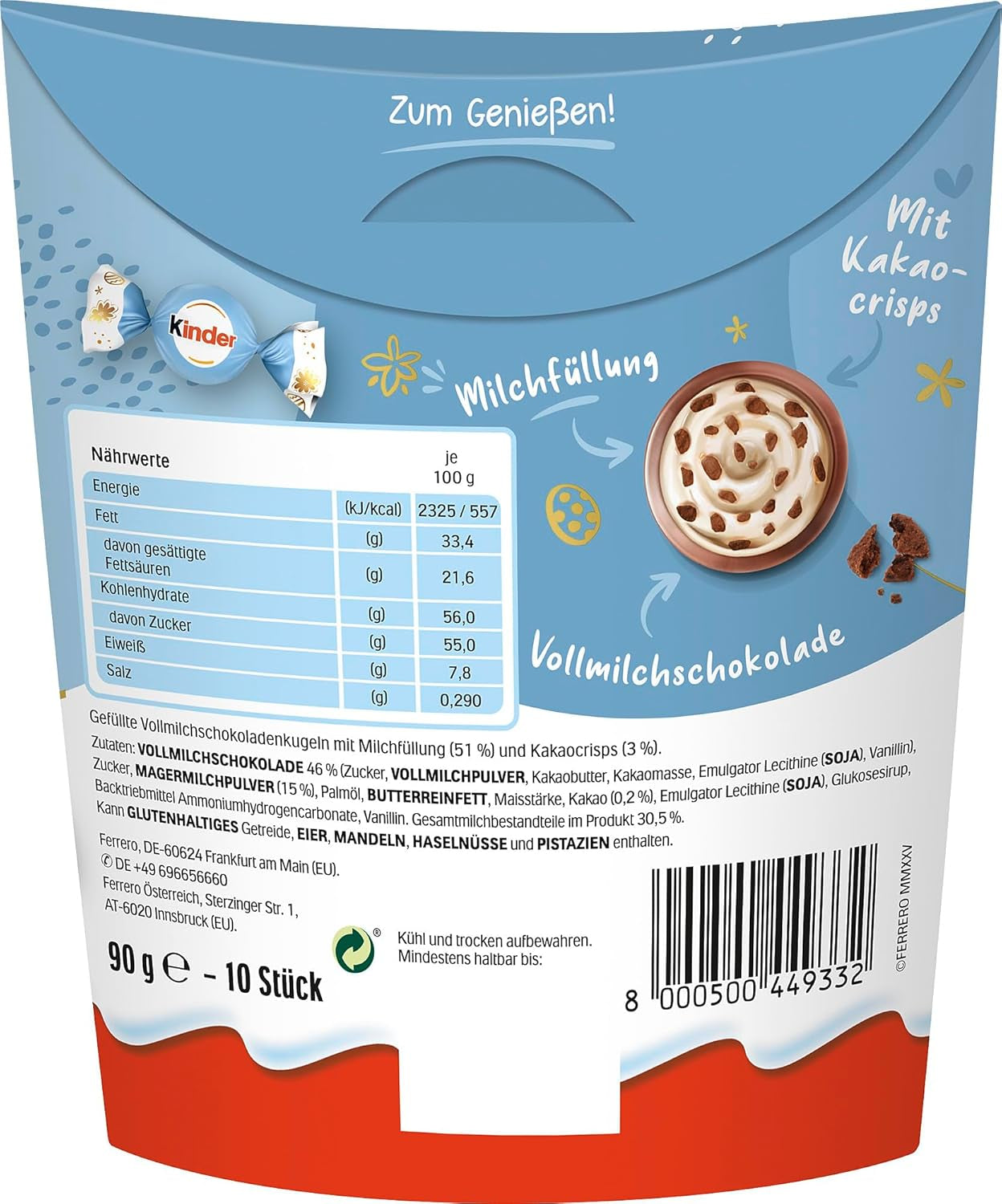 Kinder Balls Milk & Crispy Bits Sensations 90g – Boules de chocolat au lait fourrées au lait et pépites de cacao – Chocolat de Pâques, bonbons de Pâques – Cadeau et souvenir de Pâques