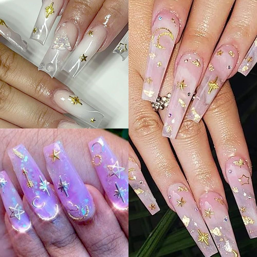 120 pièces breloques à ongles étoile or-argent étoile Y2K ongles breloques à ongles étoile en métal tailles mixtes vis à ongles étoile conception d'ongles Nail Art breloques étoiles 3D décoration d'ongles breloques à ongles accessoires pour ongles