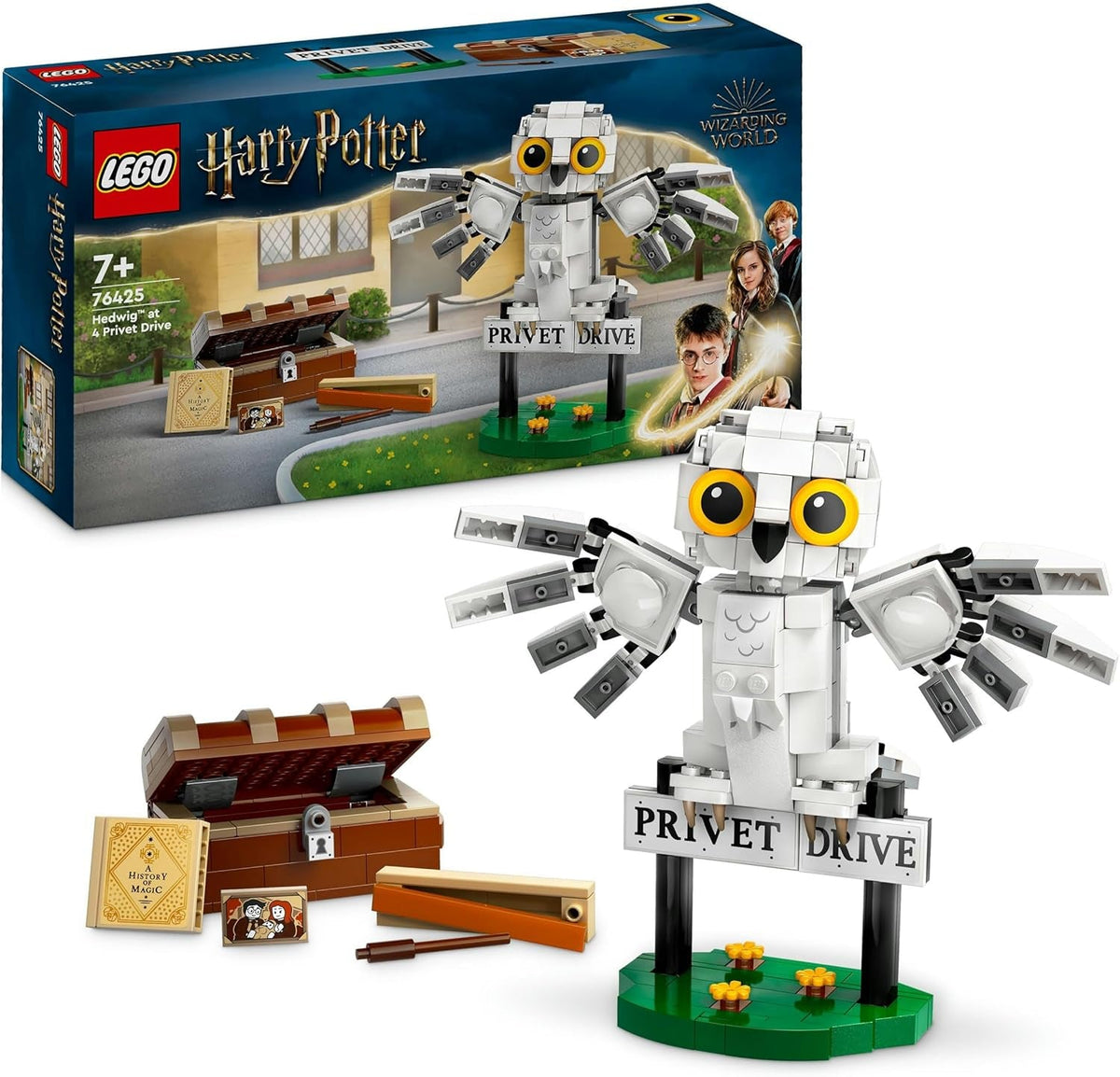 LEGO Harry Potter Hedwige à Privet Drive 4 - Ensemble de chouettes pour enfants, figurine animale à construire avec valise de Poudlard, petit cadeau pour garçons, filles et tous les fans de 7 ans 76425 Ensembles de construction Besuche den LEGO-Store Single