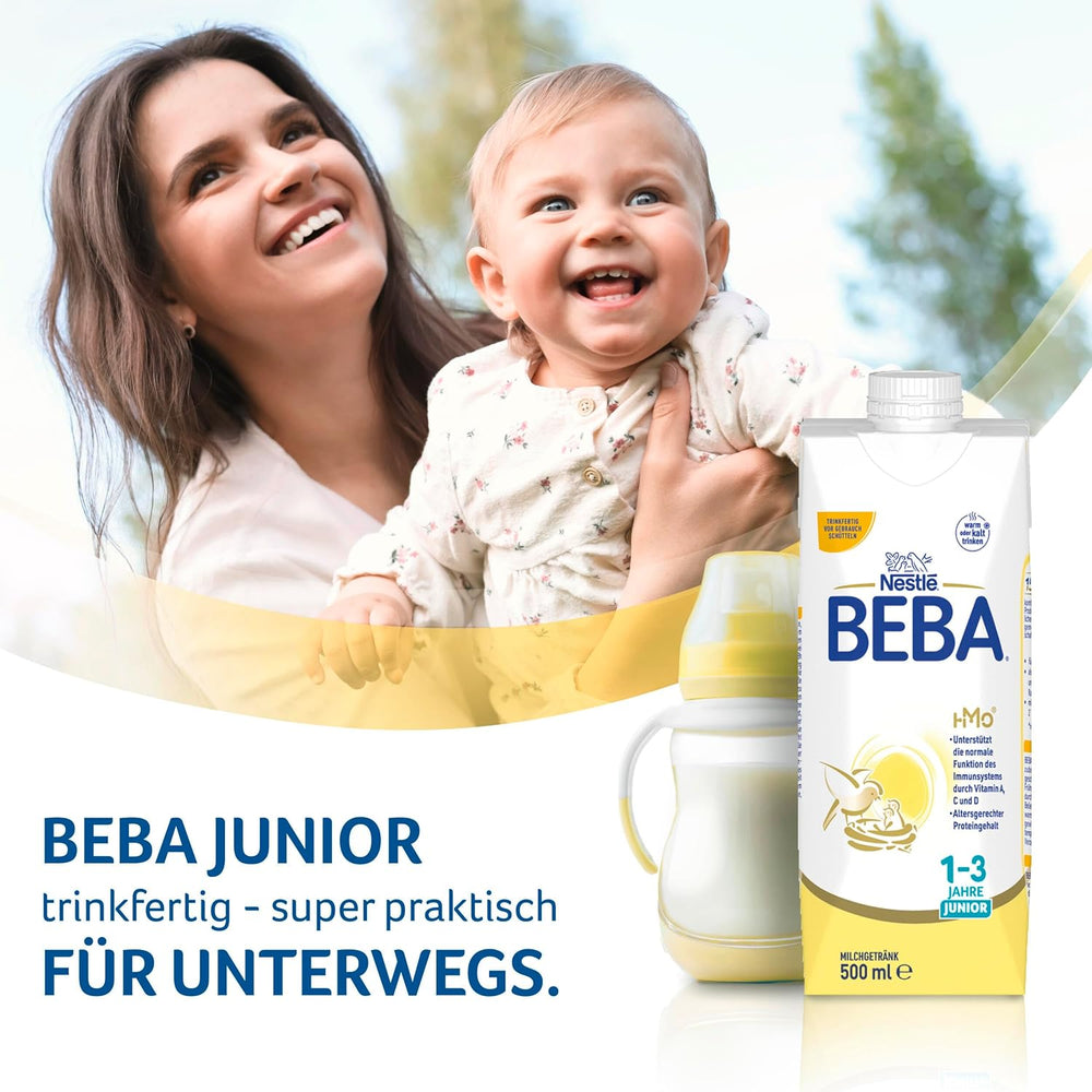 BEBA Junior Boisson lactée prête à boire 1-3 ans, avec HMO, teneur en protéines adaptée à l'âge, sans huile de palme, sans huile de poisson, nourriture pour tout-petits, paquet de 6 (6 x 200 ml)