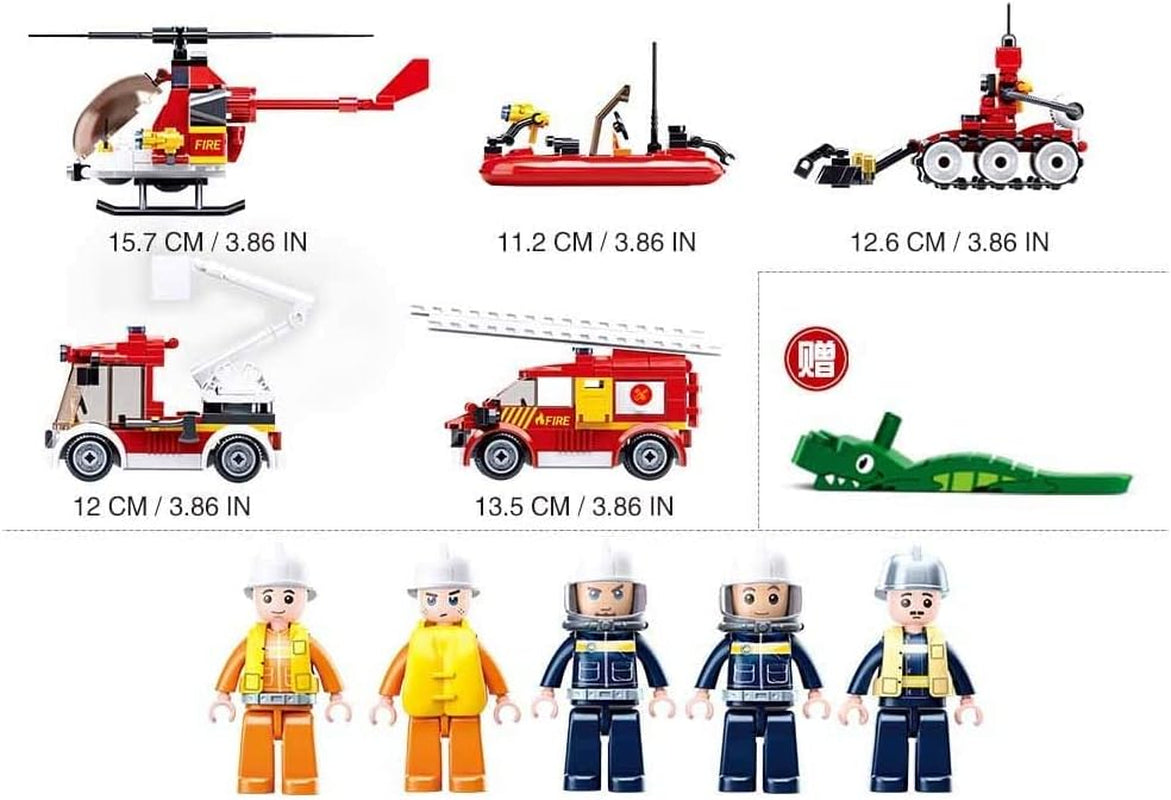 Sluban Klemmbausteine ​​​​SL95681, Feuerwehrfahrzeuge Set (490 Teile) [M38-B0811], Spielset, Klemmbausteine, Rettungskräfte, mit Spielfigur, Feuerwehr, bunt