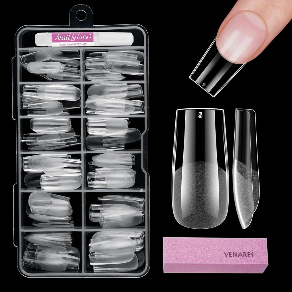 Tipuri de unghii pentru unghii cu gel, set 120 bucăți unghii artificiale scurte, culoare migdale, 11 dimensiuni unghii cu gel, tipuri de unghii cu lipici, bloc de buffer pentru unghii