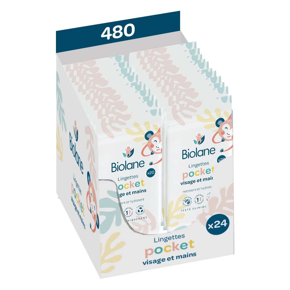 BIOLANE - Lingettes bébé visage et mains - Hypoallergéniques - Pour peaux sensibles Lingettes humides bébé Naty Shop 480 pièces (24 paquets)
