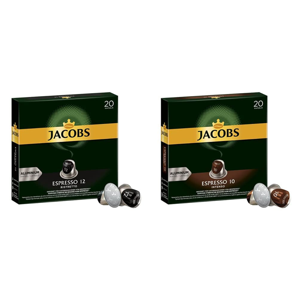 Capsules de café Espresso Ristretto, intensité 12 sur 12, 10 x 20 tasses & Capsules de café Espresso intense, intensité 10 sur 12, 200 capsules compatibles Nespresso®*, 10 x 20 tasses