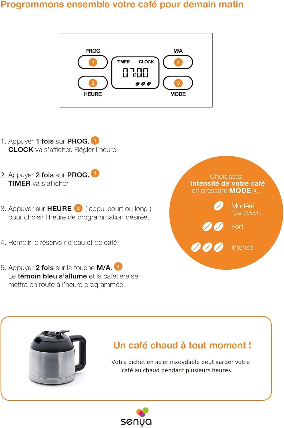 SYBF-CM025 Cafetière chaude, acier inoxydable, 1,2 litres, acier inoxydable