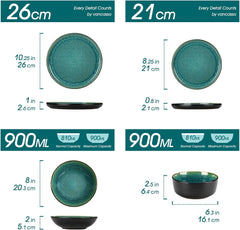 Service de table pour 6 personnes Vancasso PLAYA Service de table en grès 24 pièces pour 6 personnes Vert comprenant assiettes, assiettes Suma, bols et assiettes à salade Passe au lave-vaisselle et au micro-ondes