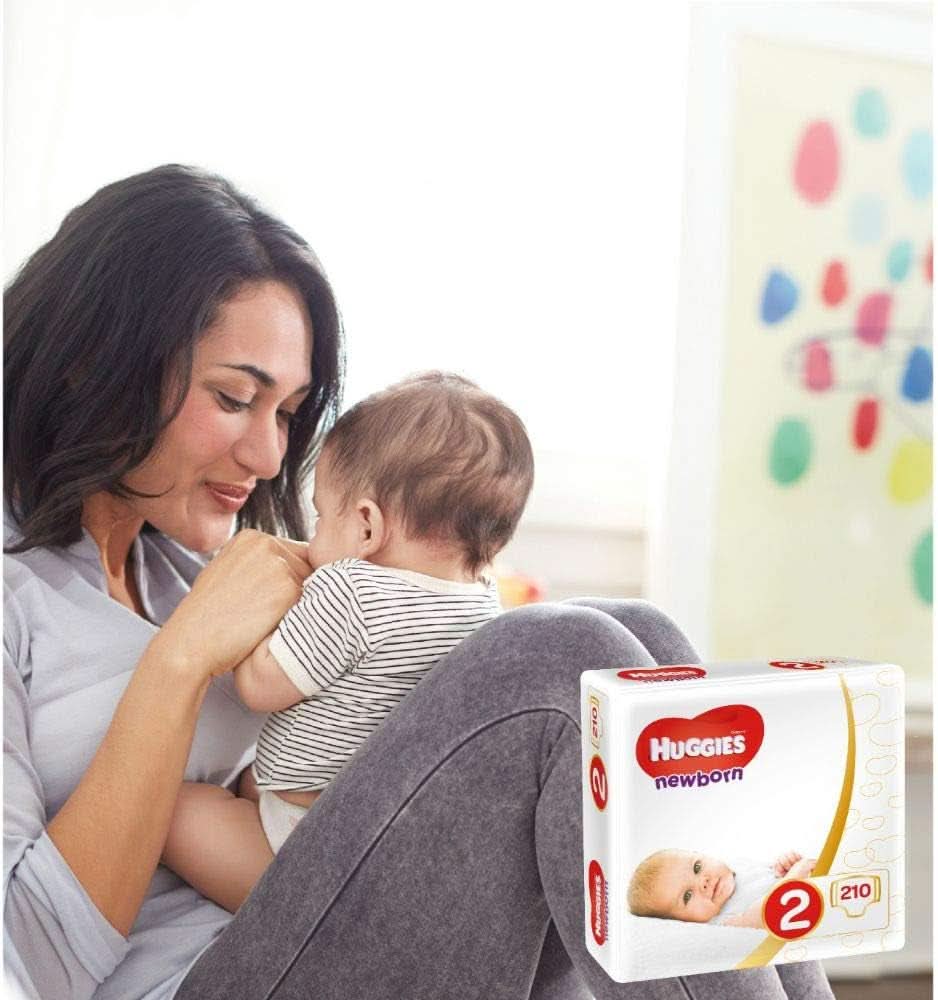 Huggies Newborn Scutece pentru copii mărimea 2, de la 3 la 6 kg, Pentru nou-născuți, Cu indicator de umezeală, 210 scutece Mama si Copilul Naty Shop
