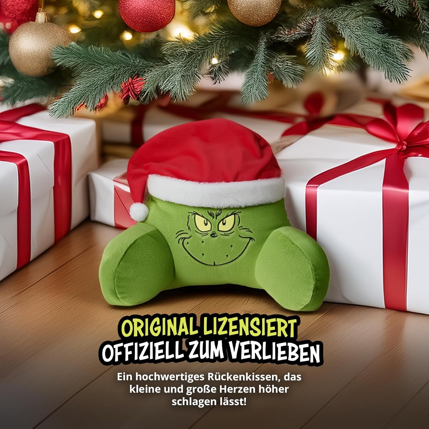 Perna Grinch - Pernă de spate pentru pat și canapea, suport pentru spate cu cotiere, pernă de citit pentru spate, gât și cap, verde, 40 x 38 cm