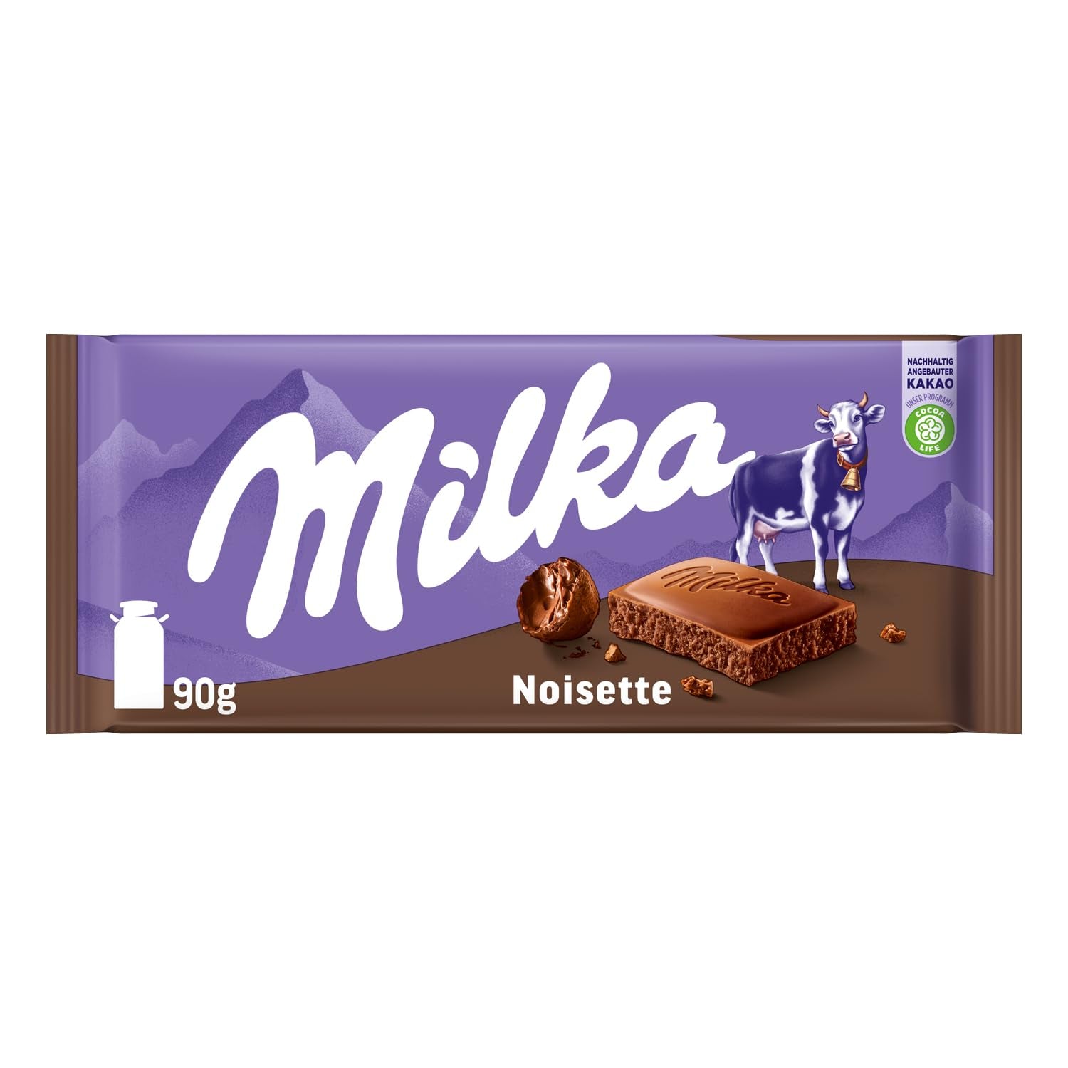 Milka Noisette – Chocolat au lait alpin fourré délicatement et crémeux aux noisettes – 25 x 90g