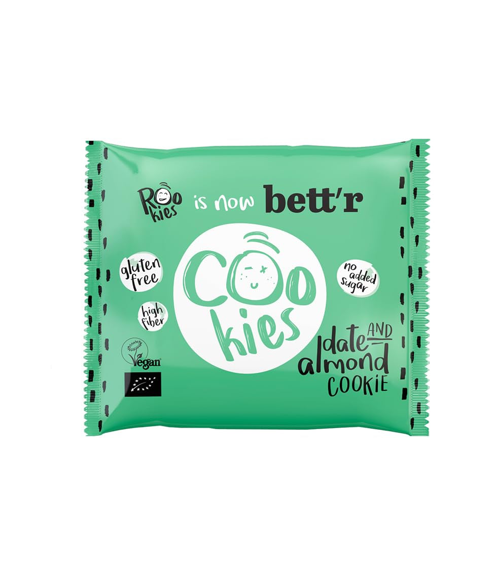 Biscuits végétaliens Bett'R aux dattes et aux amandes, emballés individuellement - 100 % biologiques, sans gluten, sans sucre ajouté - 18 x 40 g